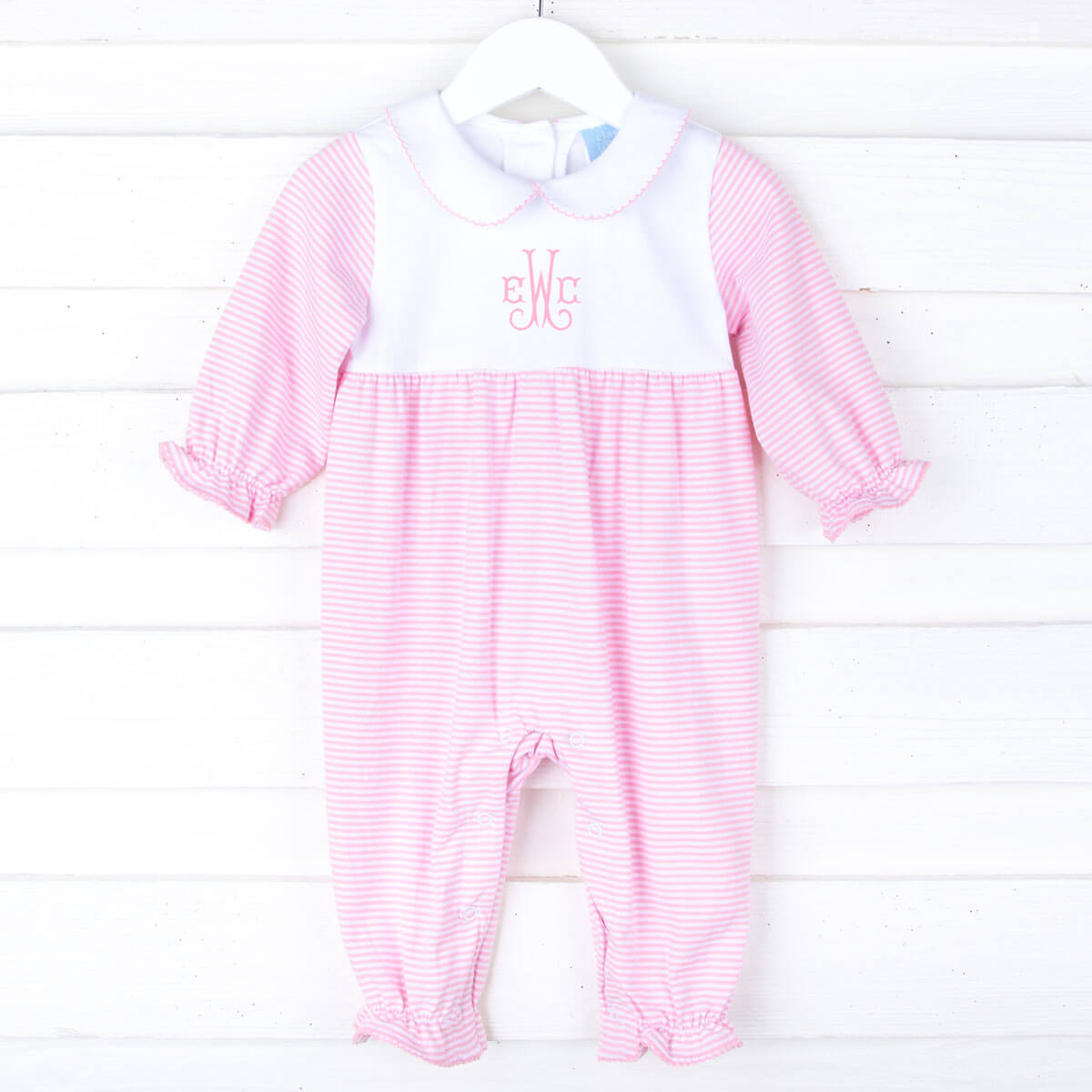 Pink & White Stripe Ruffle Romper