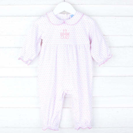 Pink Polka Dot Ruffle Romper