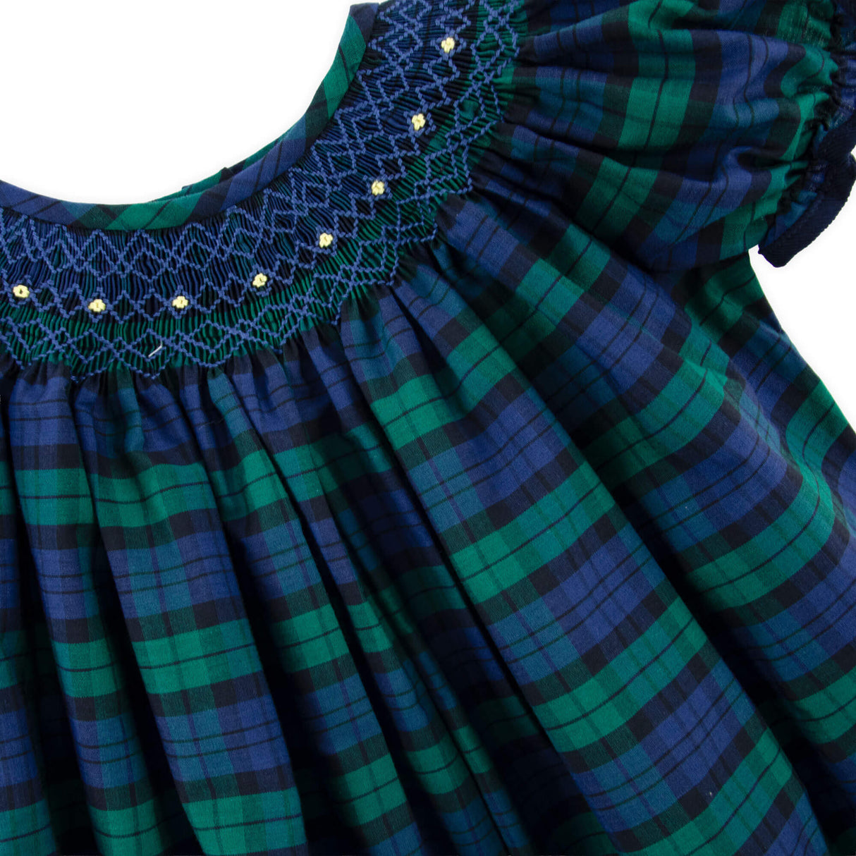 Hamilton Plaid Navy & Green Smocked Long Bubble