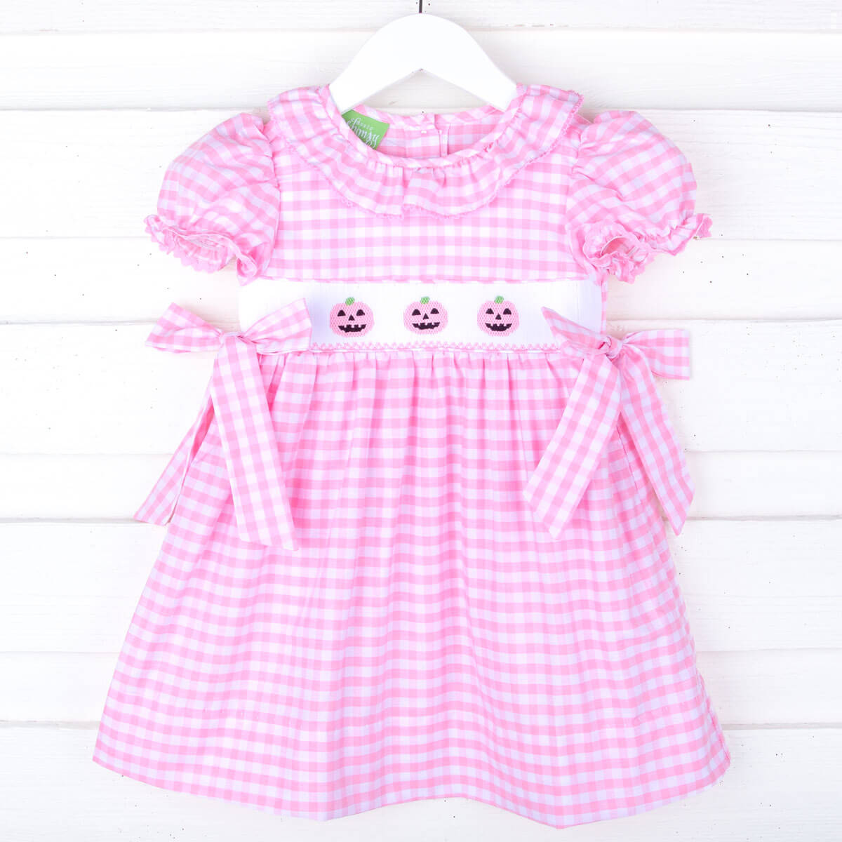 Jack O'Lantern Smocked Pink Gingham Beverly Dress