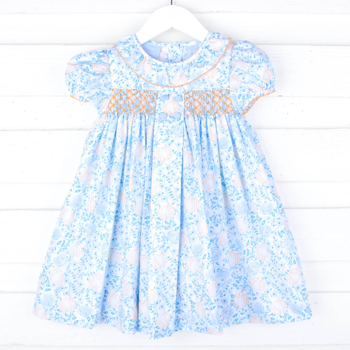 Blue Floral Pumpkin Smocked Beth Dress