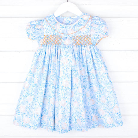Blue Floral Pumpkin Smocked Beth Dress