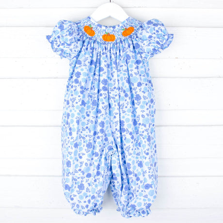 Pumpkin Patch Blue Floral Smocked Long Bubble