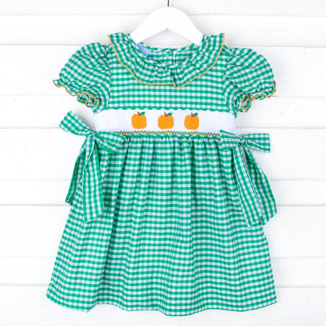 Green Check Pumpkin Smocked Beverly Dress
