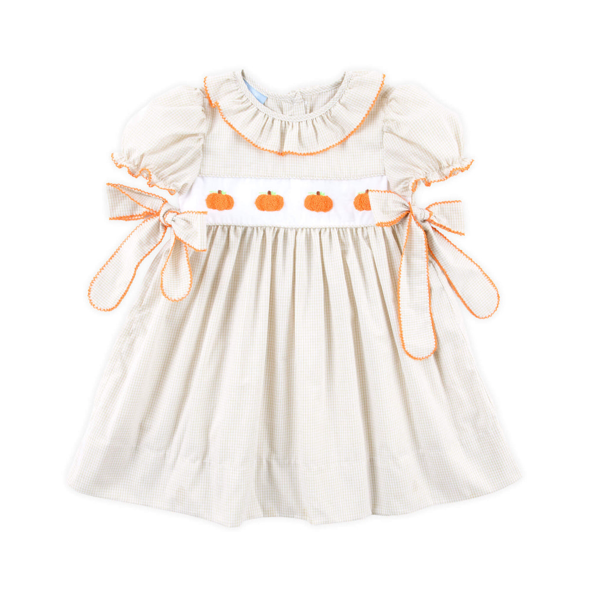 Pumpkin French Knot Tan Gingham Beverly Dress