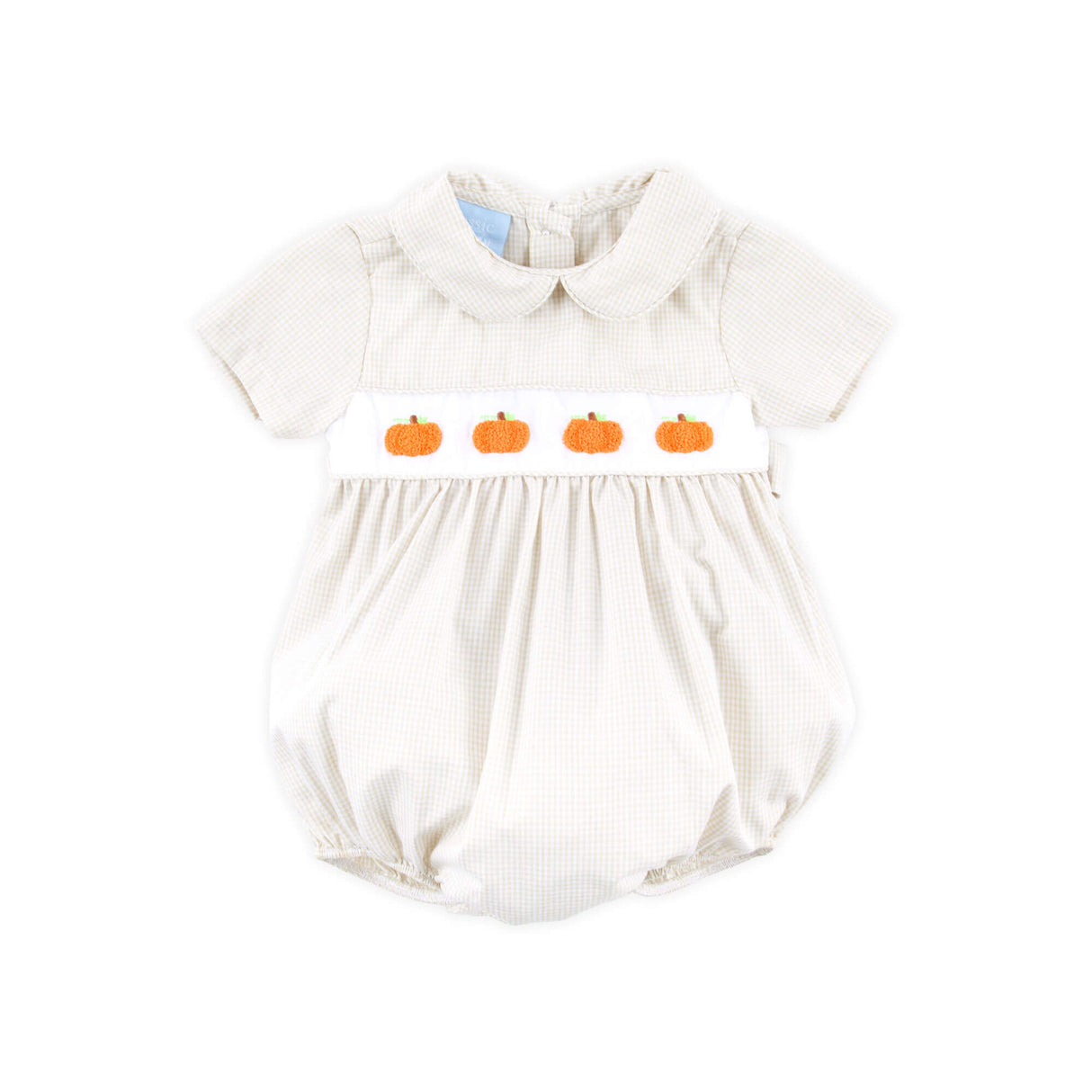 Pumpkin French Knot Tan Gingham Collared Bubble
