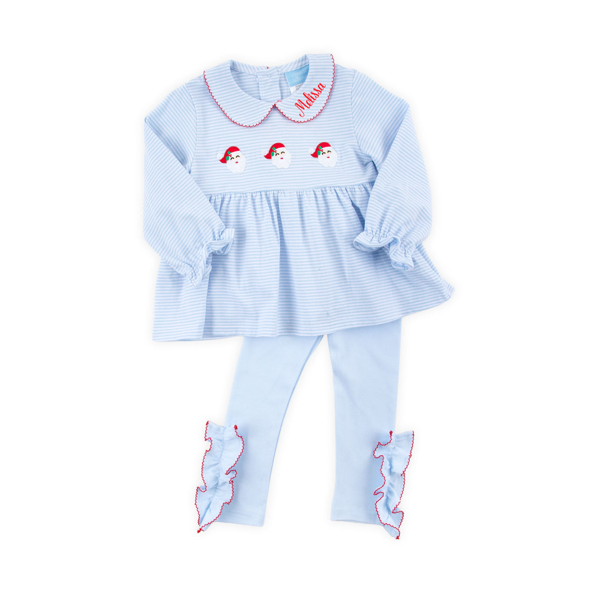 Happy Santa Light Blue Stripe Riley Legging Set