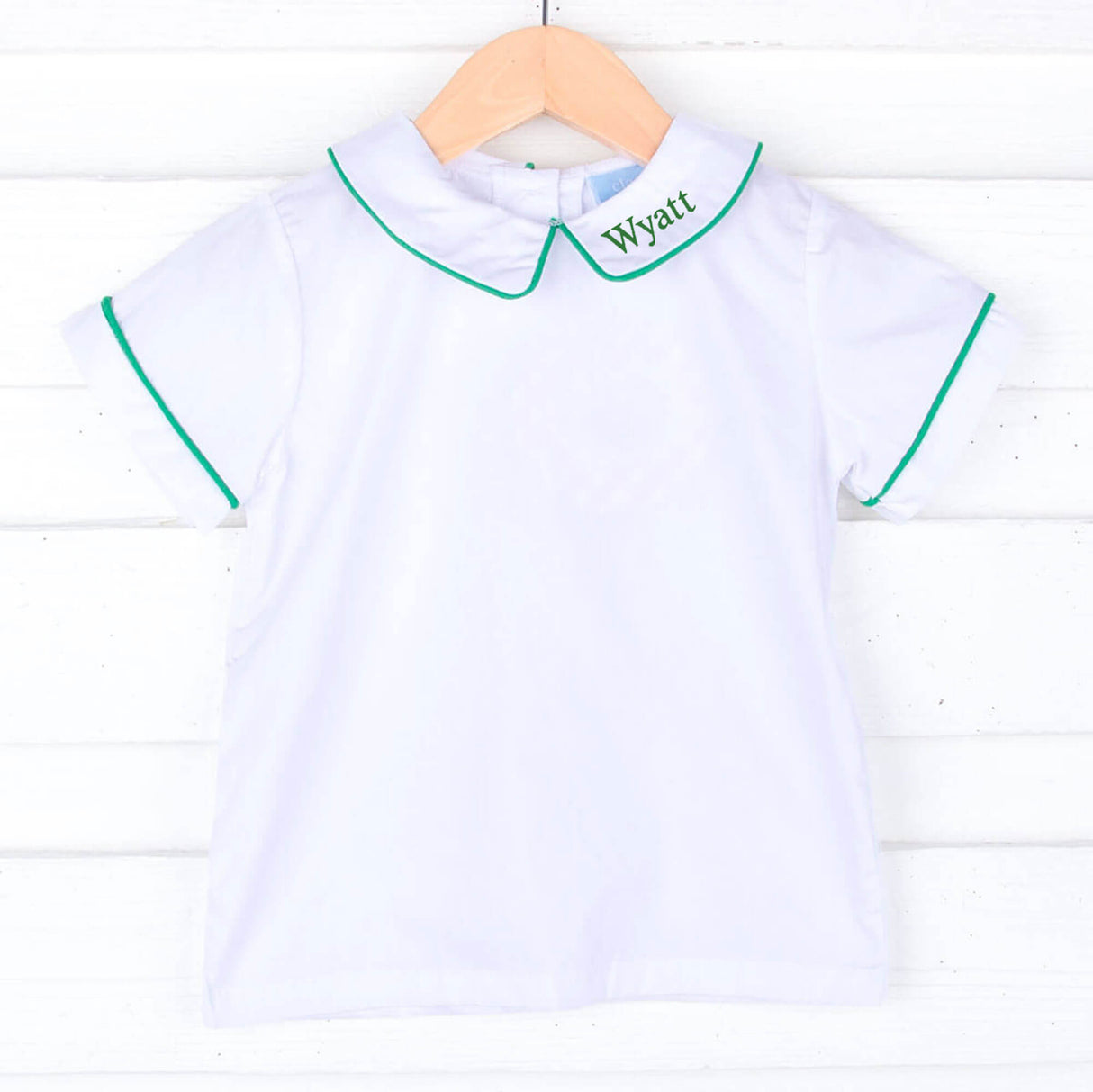 White Short Sleeve Undershirt With Green Trim
