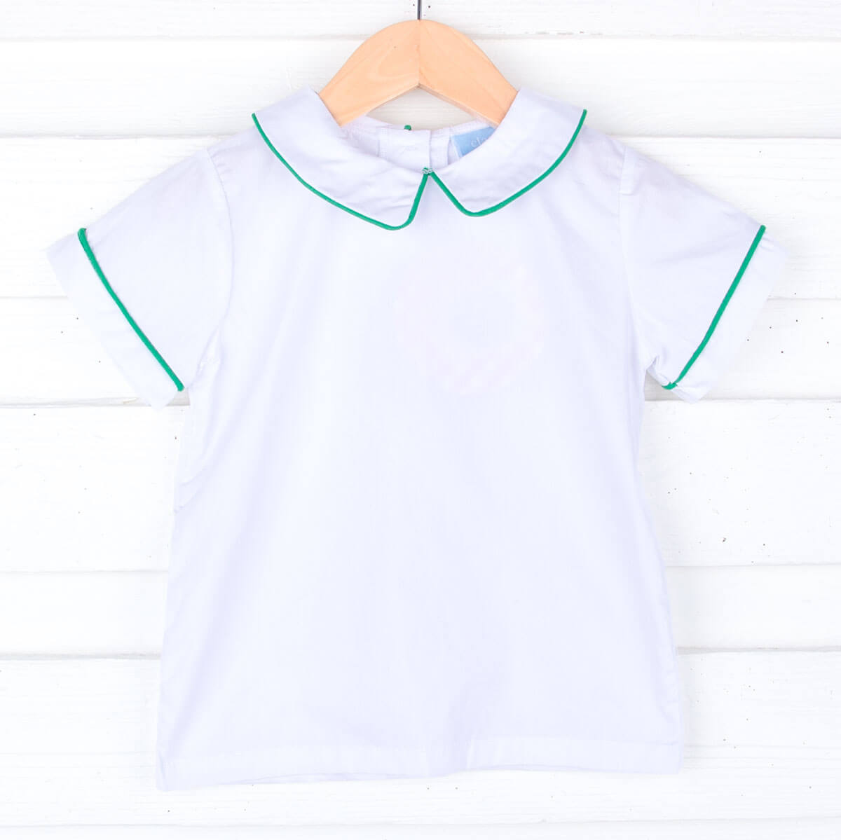 White Short Sleeve Undershirt With Green Trim