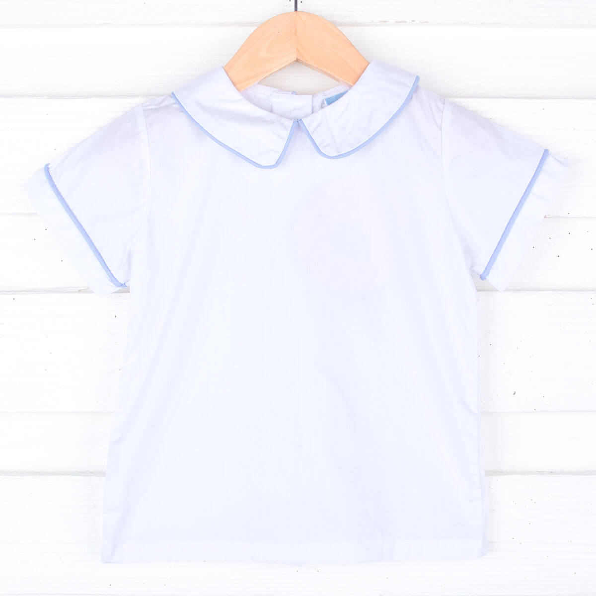 White Short Sleeve Undershirt With Light Blue Trim