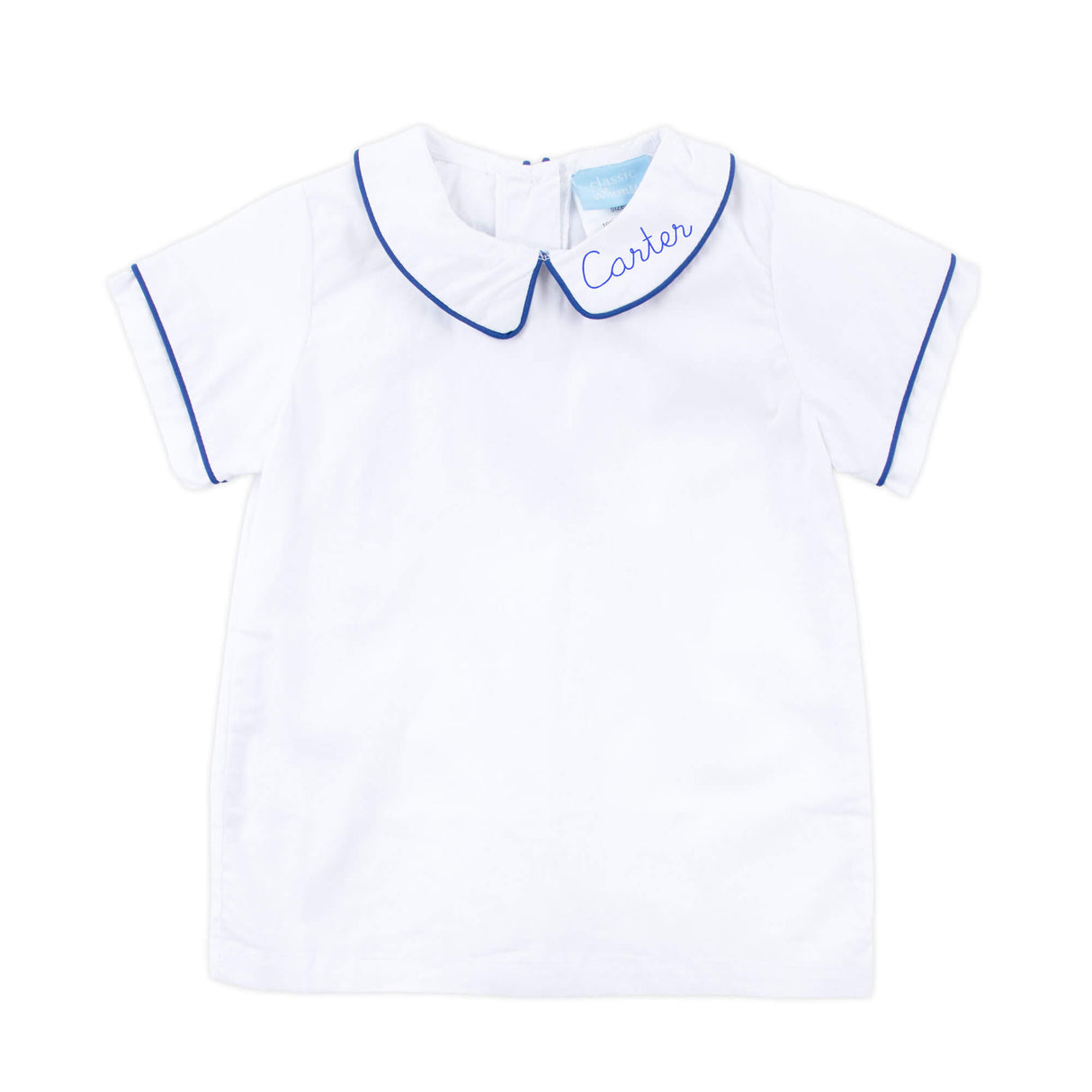 White Short Sleeve Undershirt With Royal Blue Trim