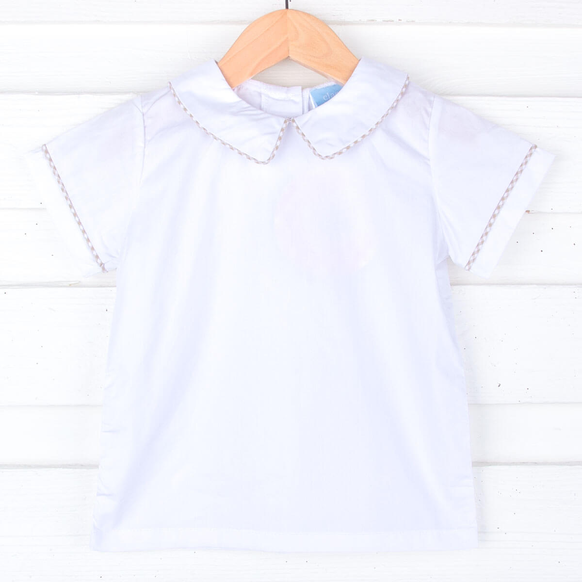 White Short Sleeve Undershirt With Tan Trim