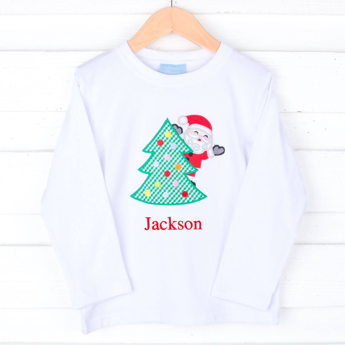 Santa Christmas Tree White Long Sleeve Shirt