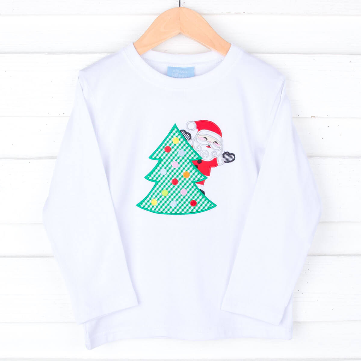 Santa Christmas Tree White Long Sleeve Shirt