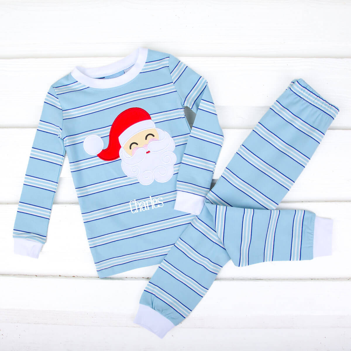 Happy Santa Blue & Royal Stripe Pajamas