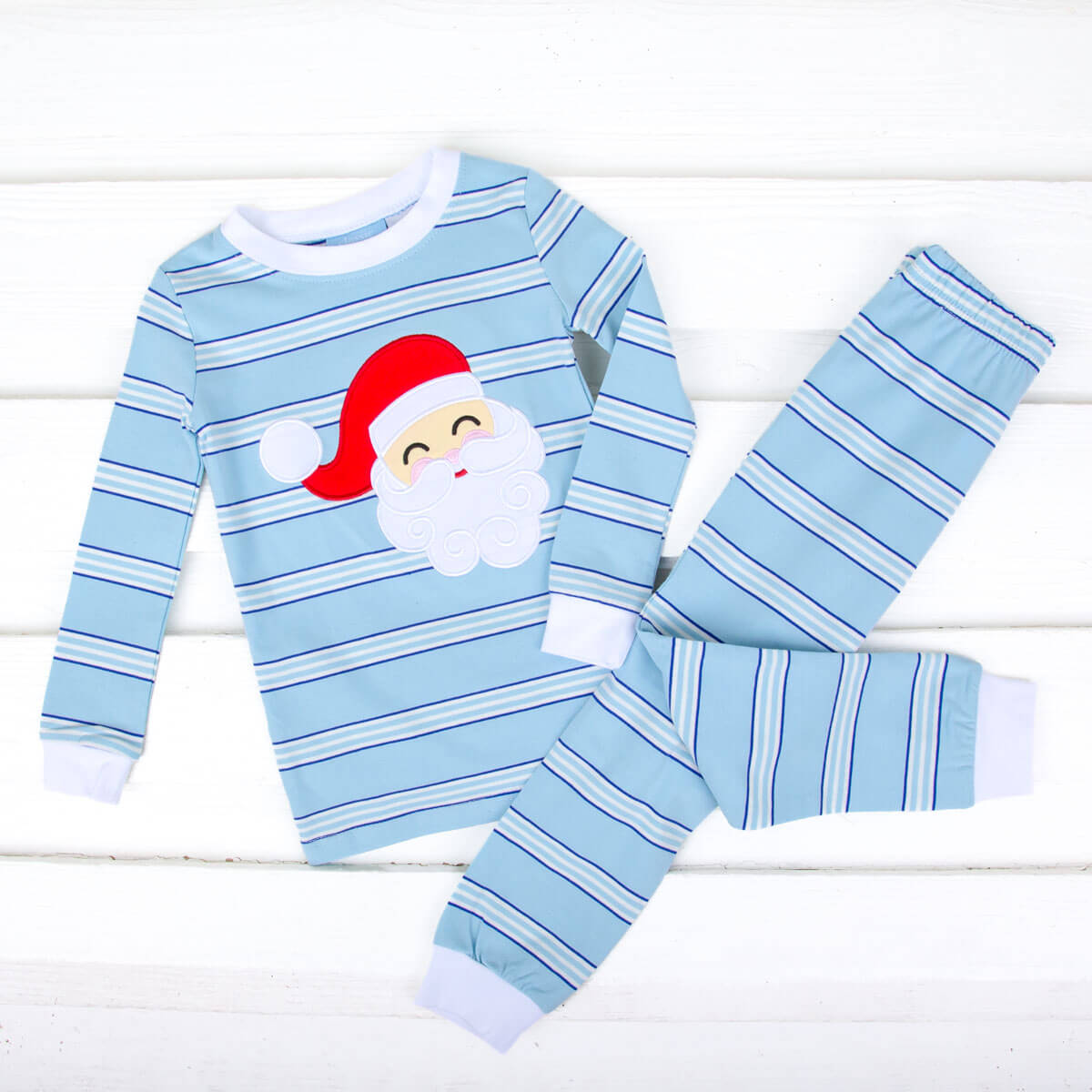 Happy Santa Blue & Royal Stripe Pajamas