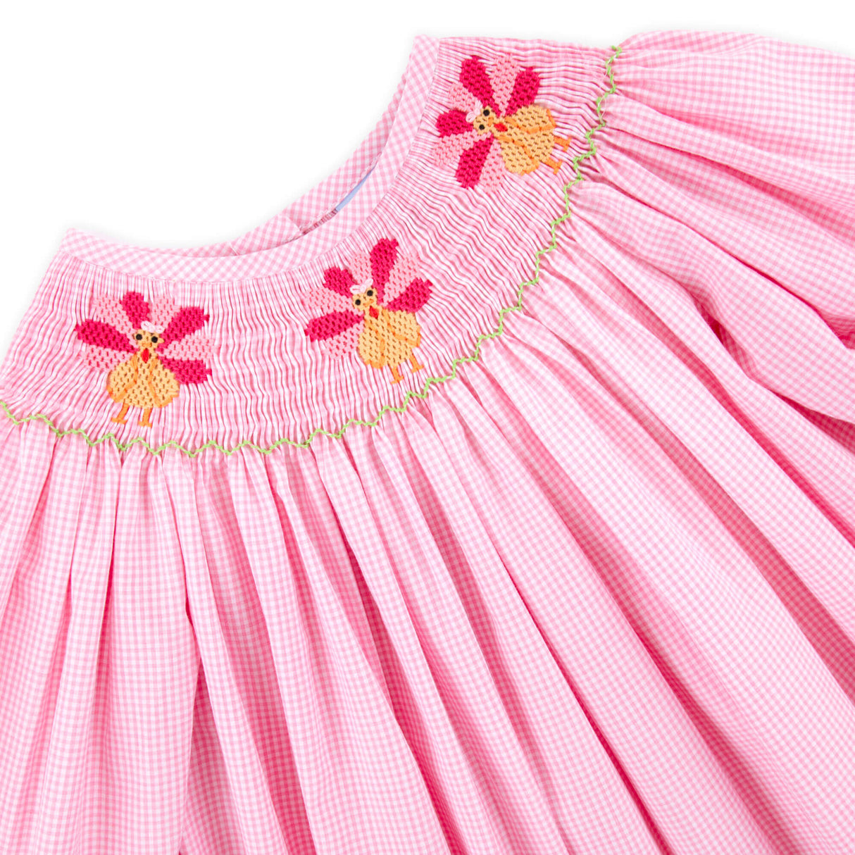 Pink Turkey Smocked Long Sleeve Bishop Dress
