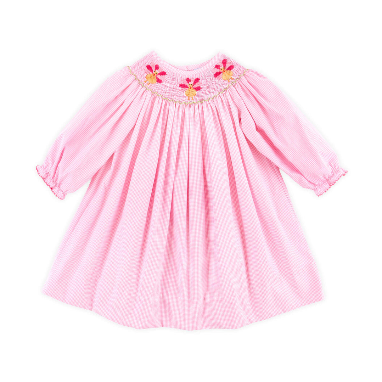 Pink Turkey Smocked Long Sleeve Bishop Dress