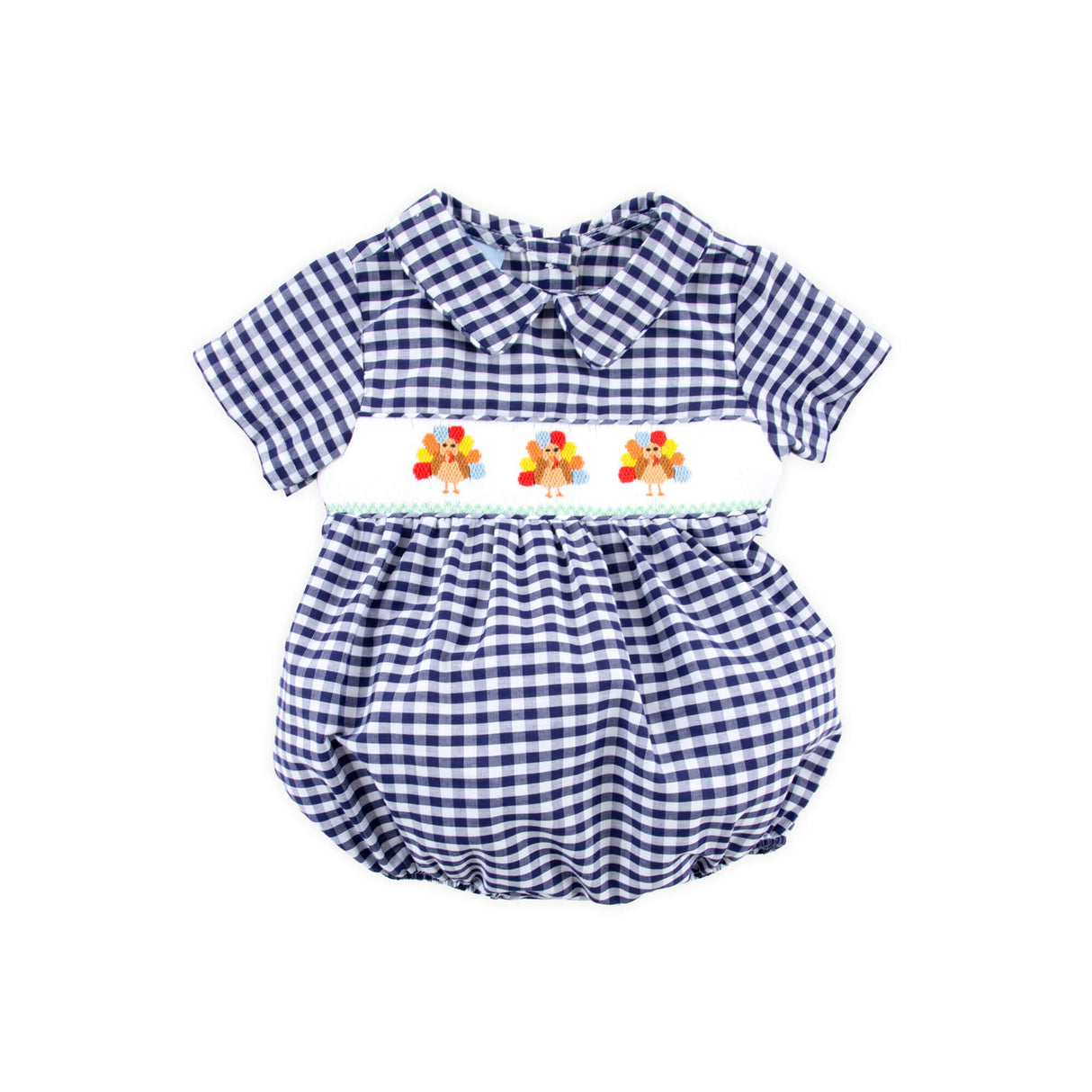 Sweet Turkey Navy Gingham Smocked Collared Bubble