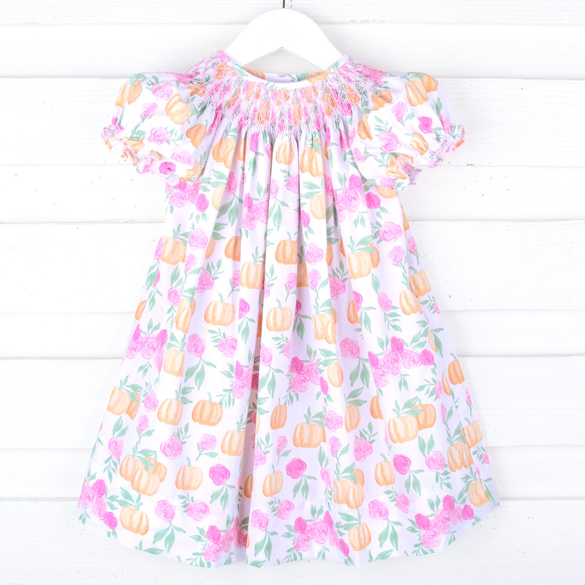 Pink Floral Pumpkin Smocked Bishop Dress