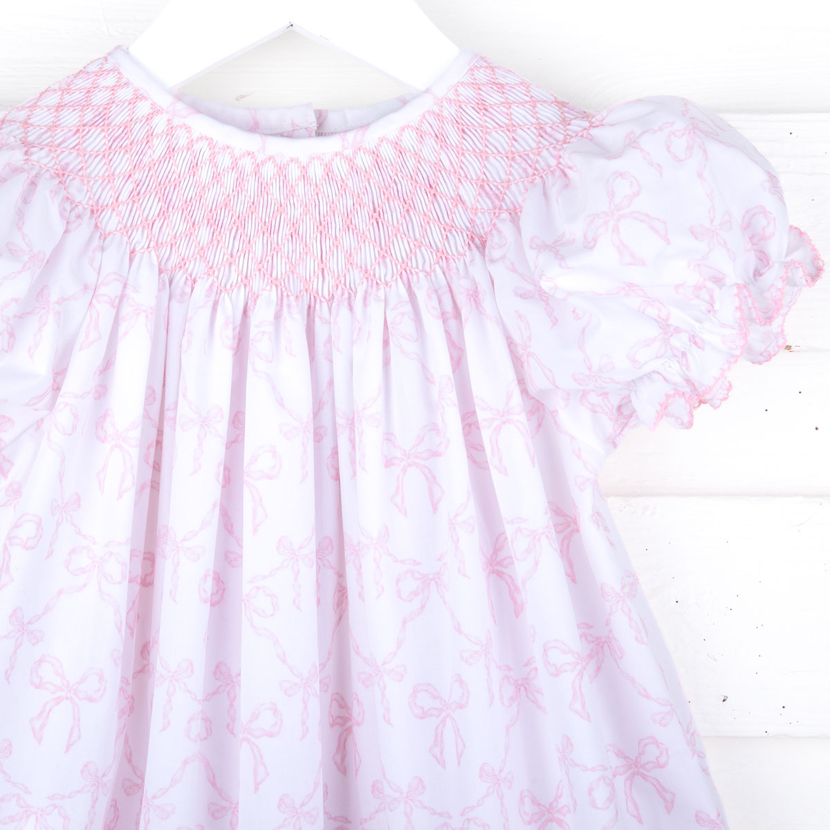 Bella's Bows Pink & White Smocked Bubble