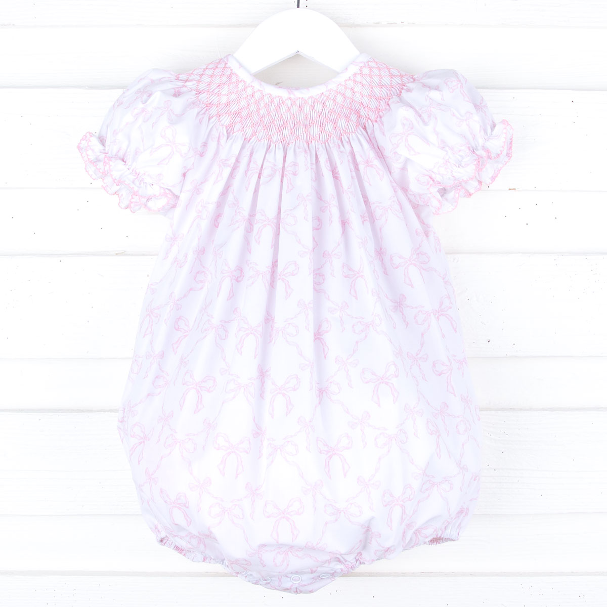 Bella's Bows Pink & White Smocked Bubble