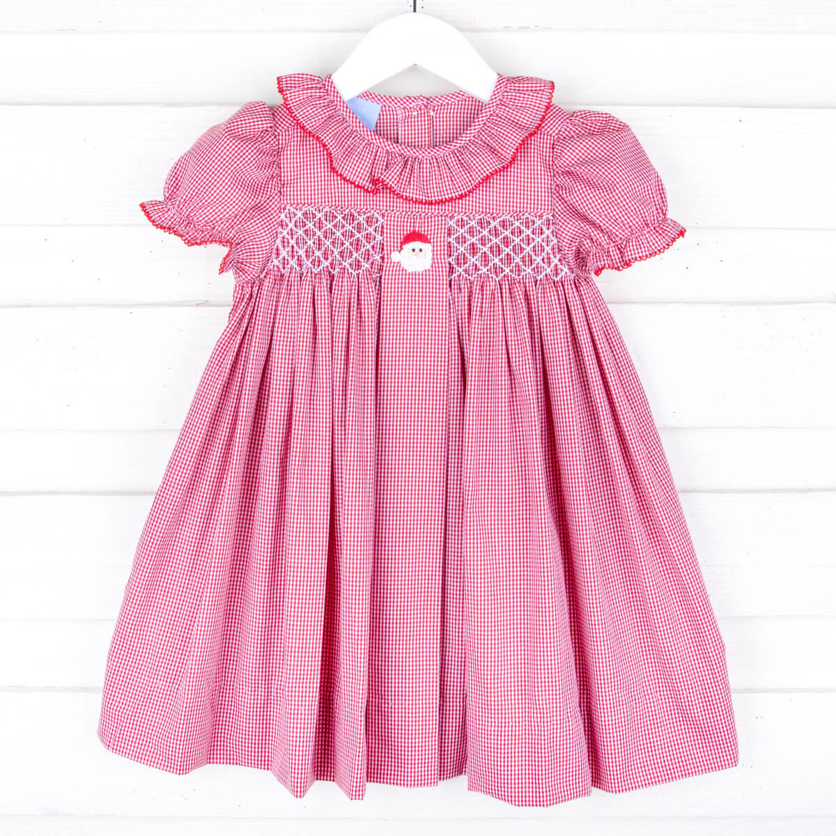 Santa's Favorite French Knot and Smocked Red Gingham Dress
