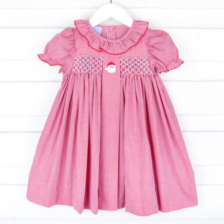 Santa's Favorite French Knot and Smocked Red Gingham Dress