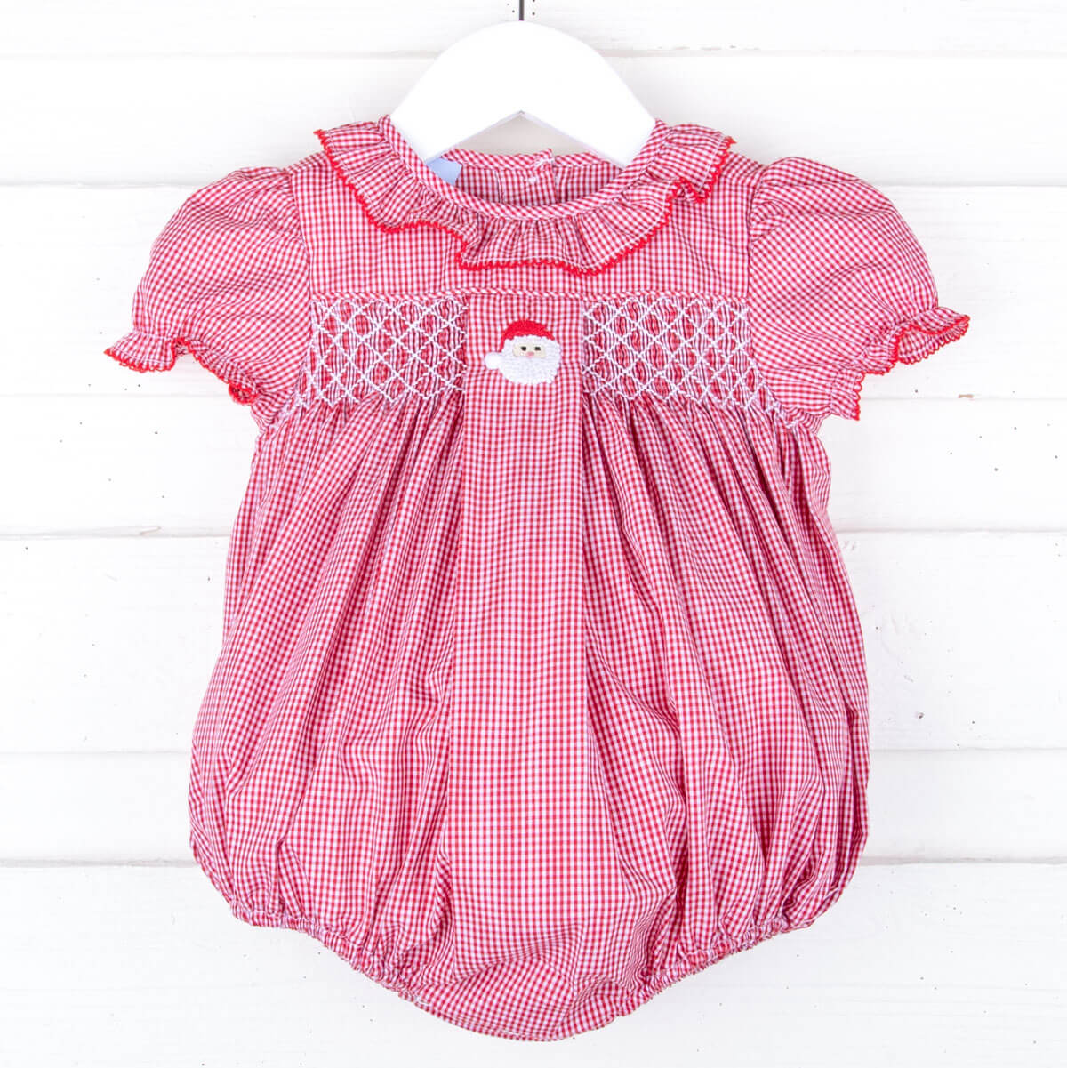 Santa's Favorite French Knot & Smocked Red Gingham Bubble