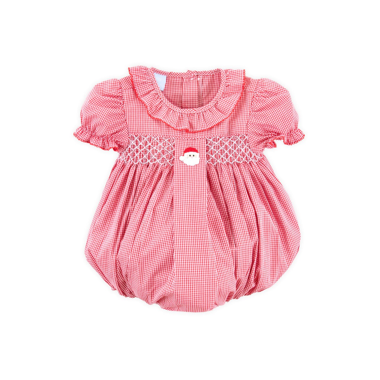 Santa's Favorite French Knot & Smocked Red Gingham Bubble