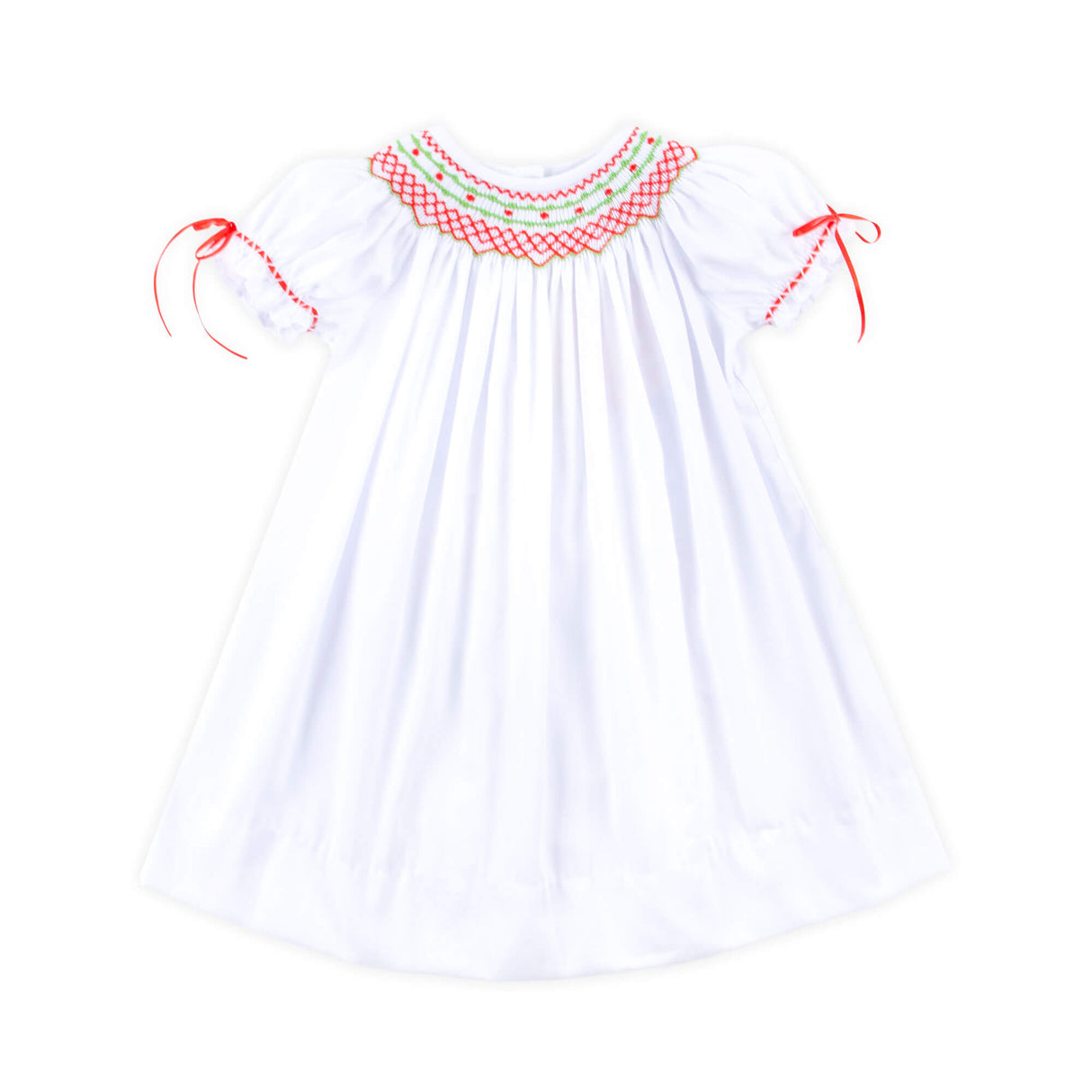 White Pique Geo Smocked Christmas Dress