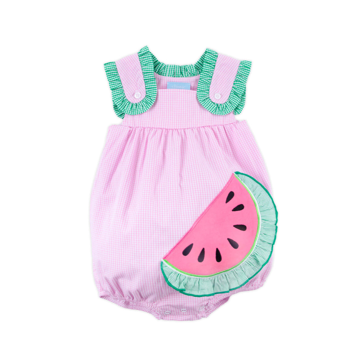 Sweet Watermelon Applique Pink Gingham Lulu Bubble
