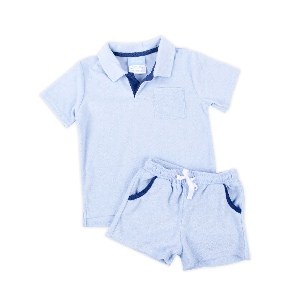 Light Blue Terry Polo Short Set