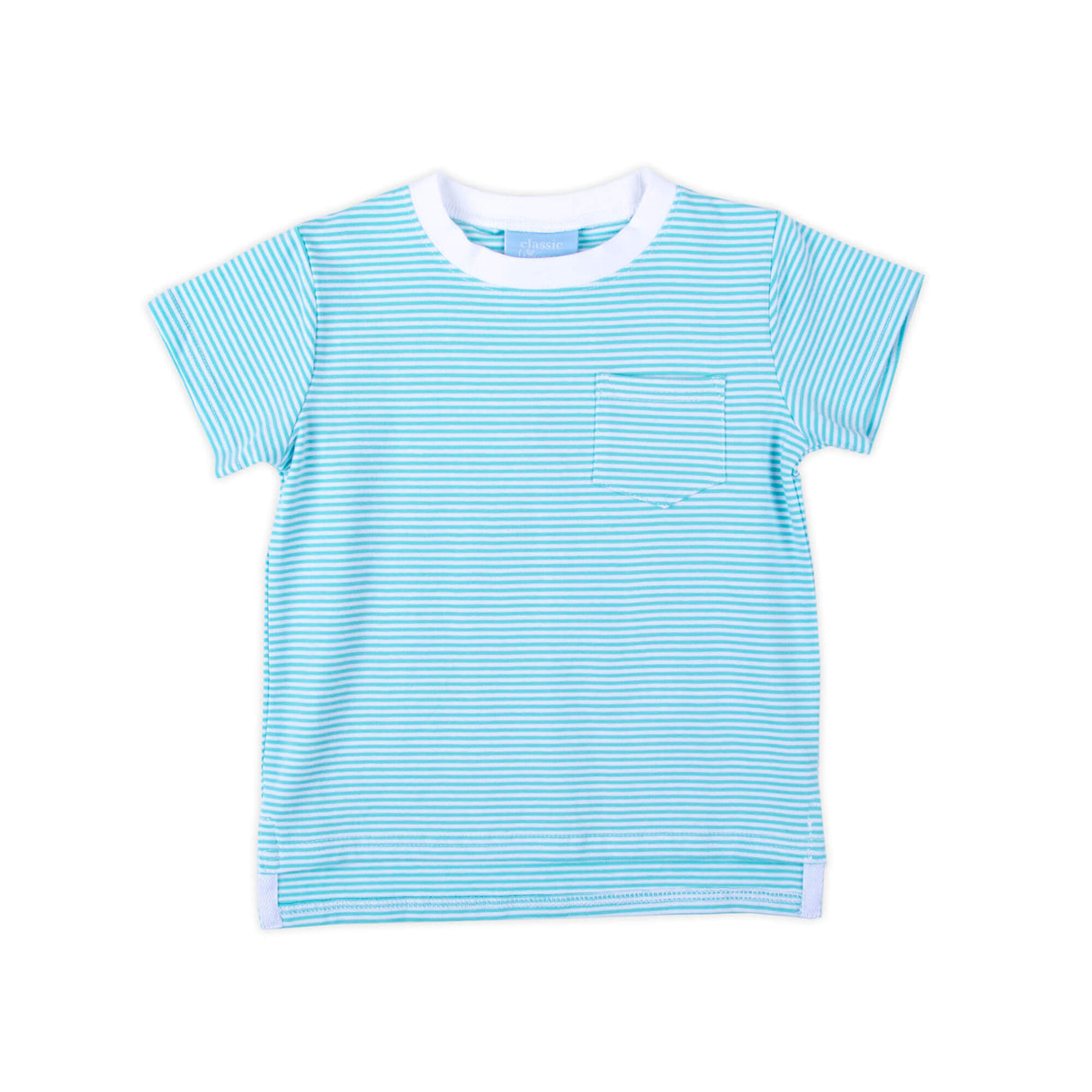 Turquoise Thin Stripe Short Sleeve Pocket Shirt