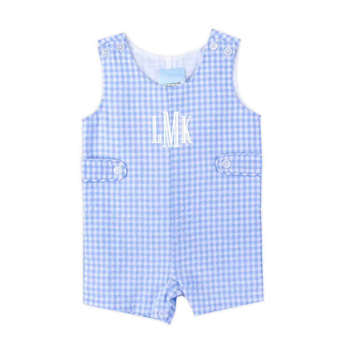Light Blue Gingham Jon Jon with Tabs