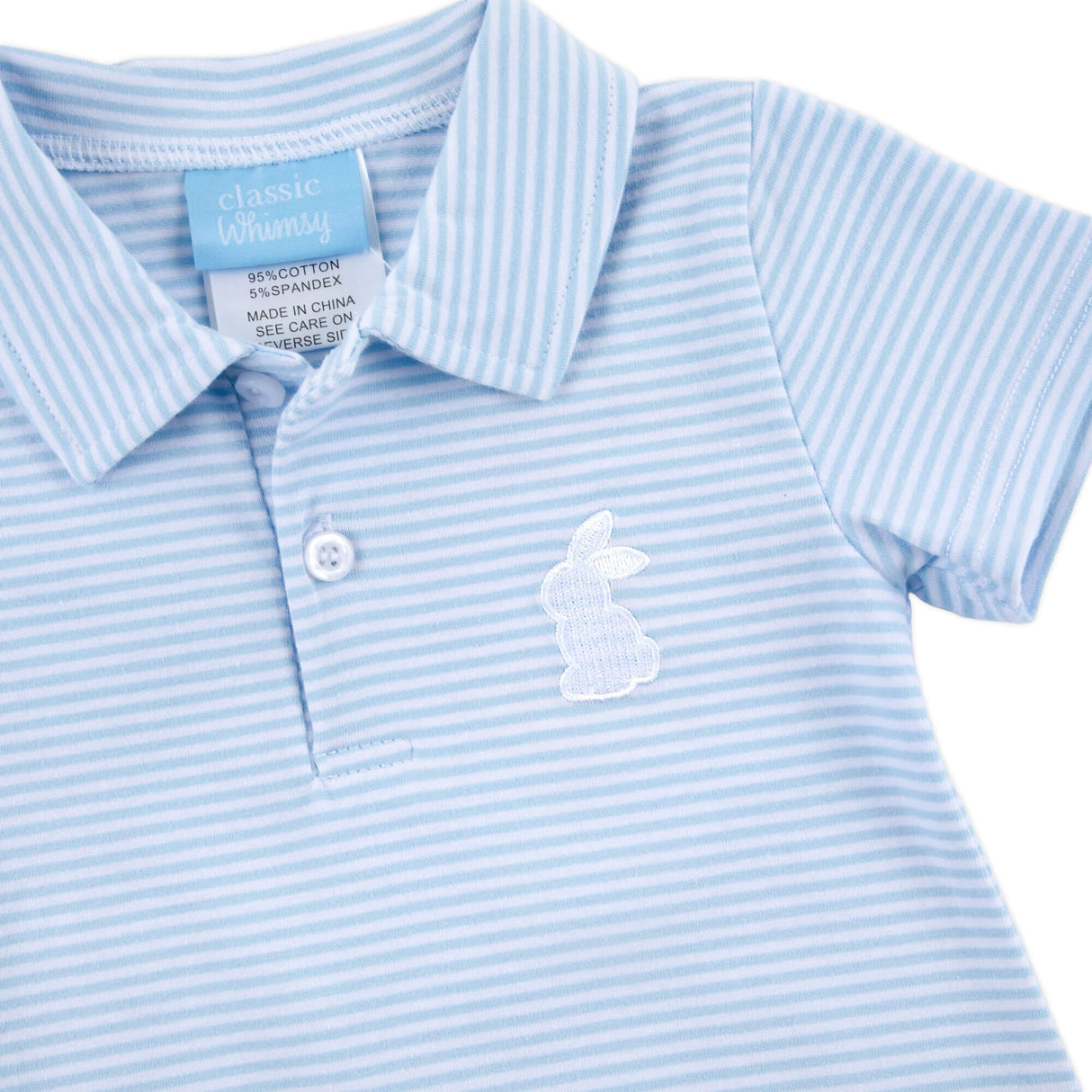 Bunny Light Blue Stripe Polo Romper