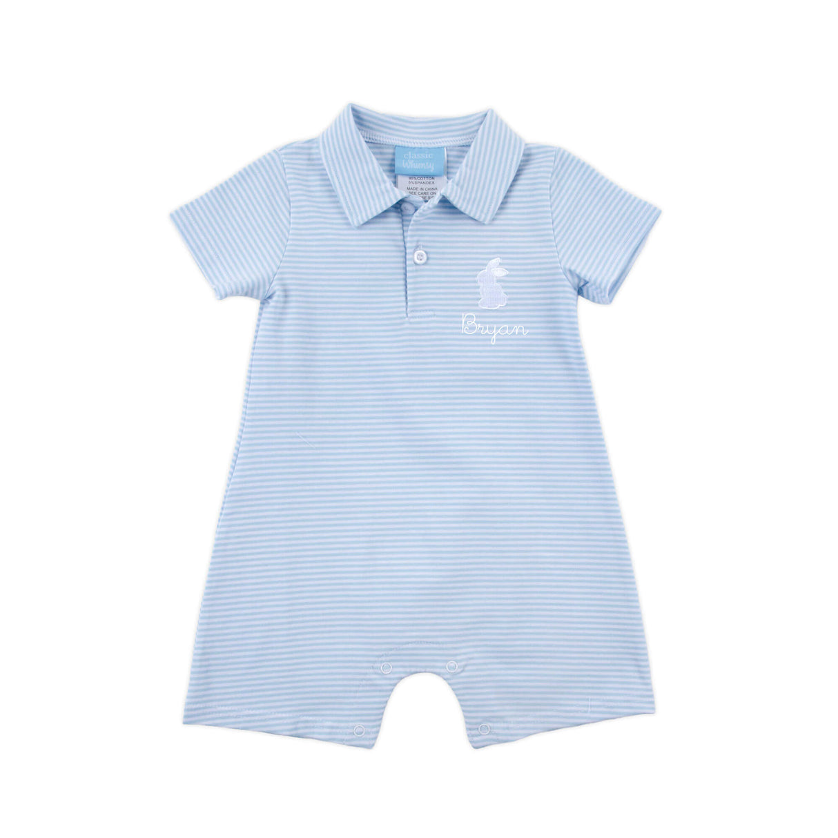 Bunny Light Blue Stripe Polo Romper