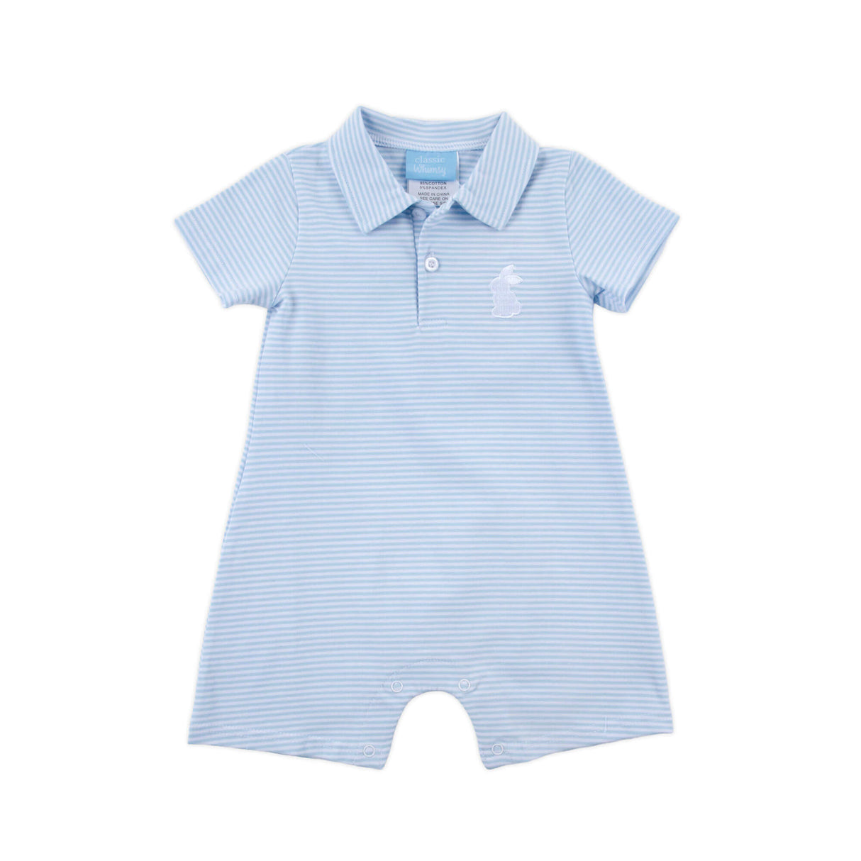 Bunny Light Blue Stripe Polo Romper