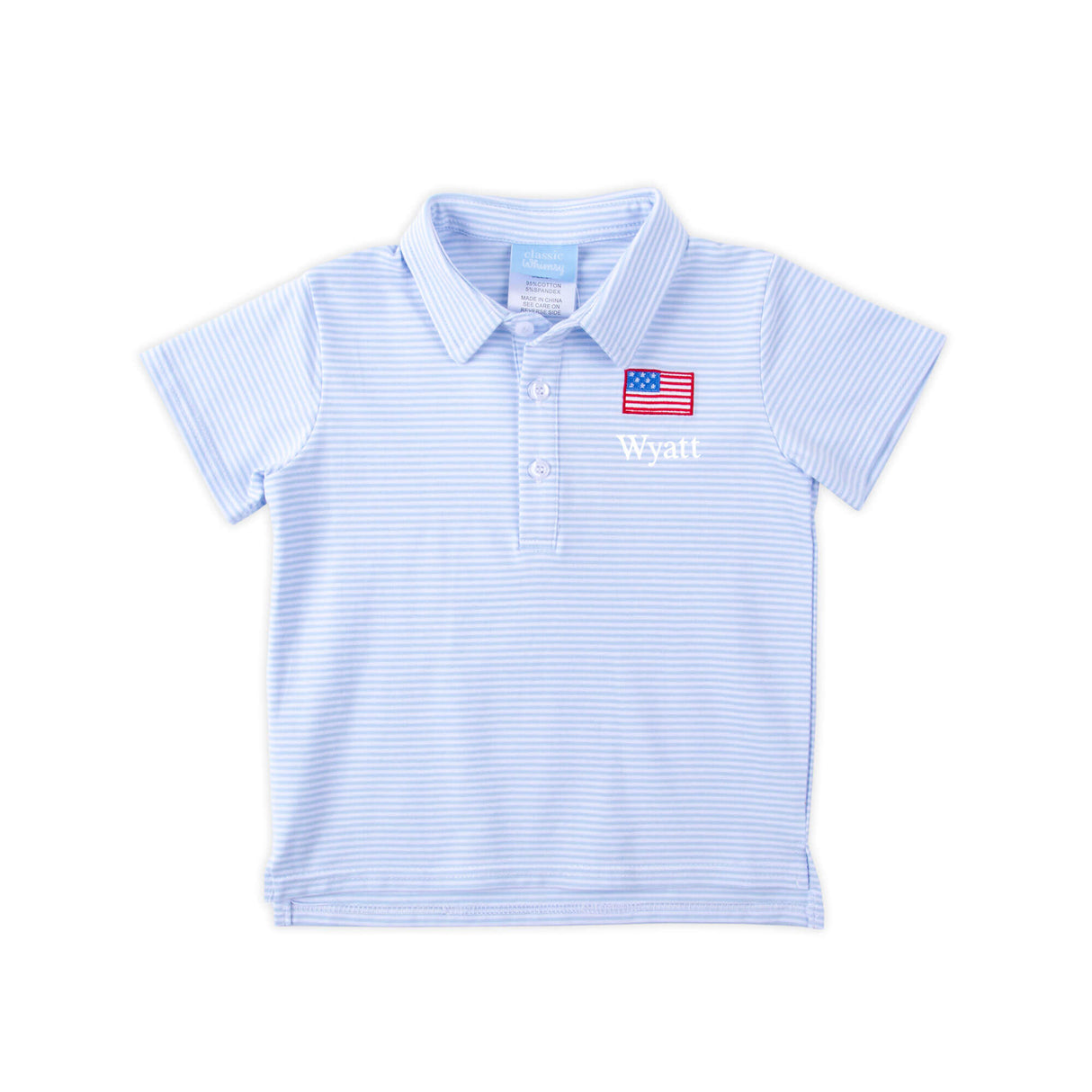 Flag Embroidered Light Blue Stripe Polo