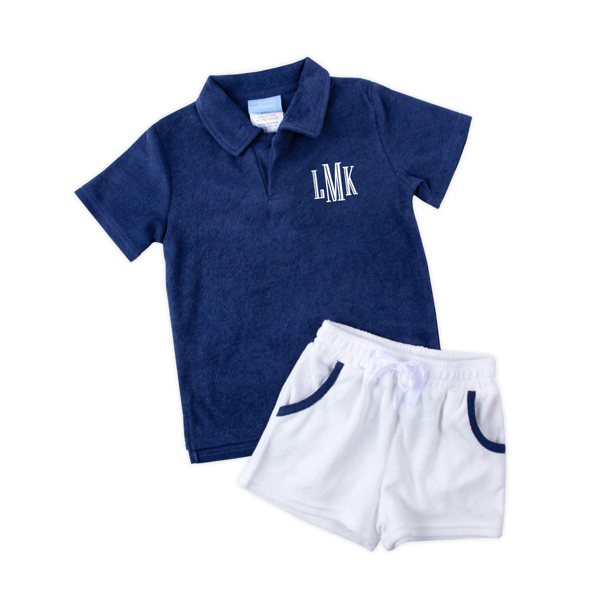 Navy Blue Terry Polo Short Set