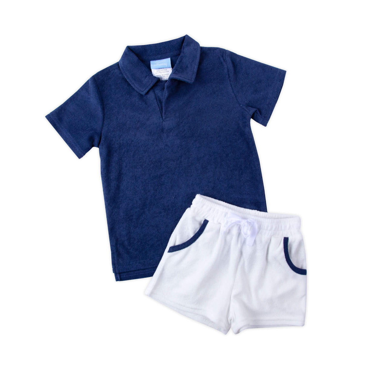 Navy Blue Terry Polo Short Set