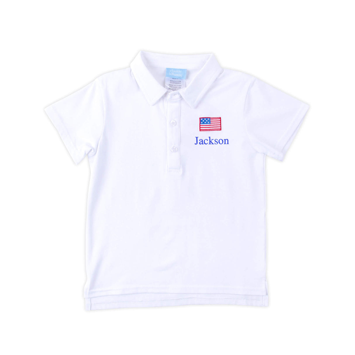Flag Embroidered White Polo