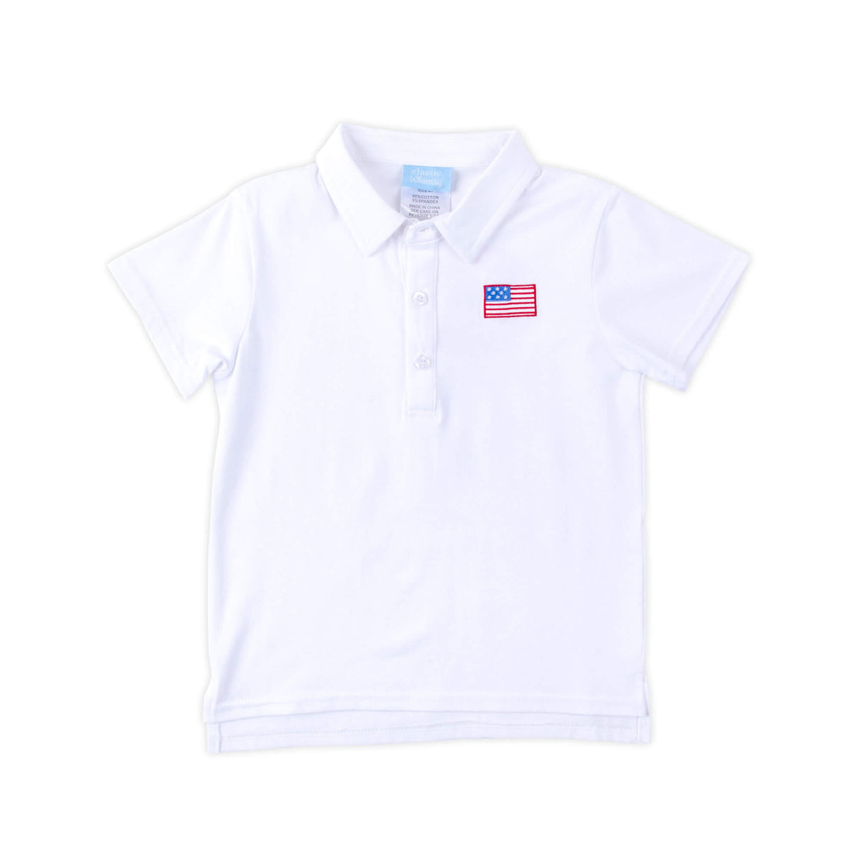 Flag Embroidered White Polo