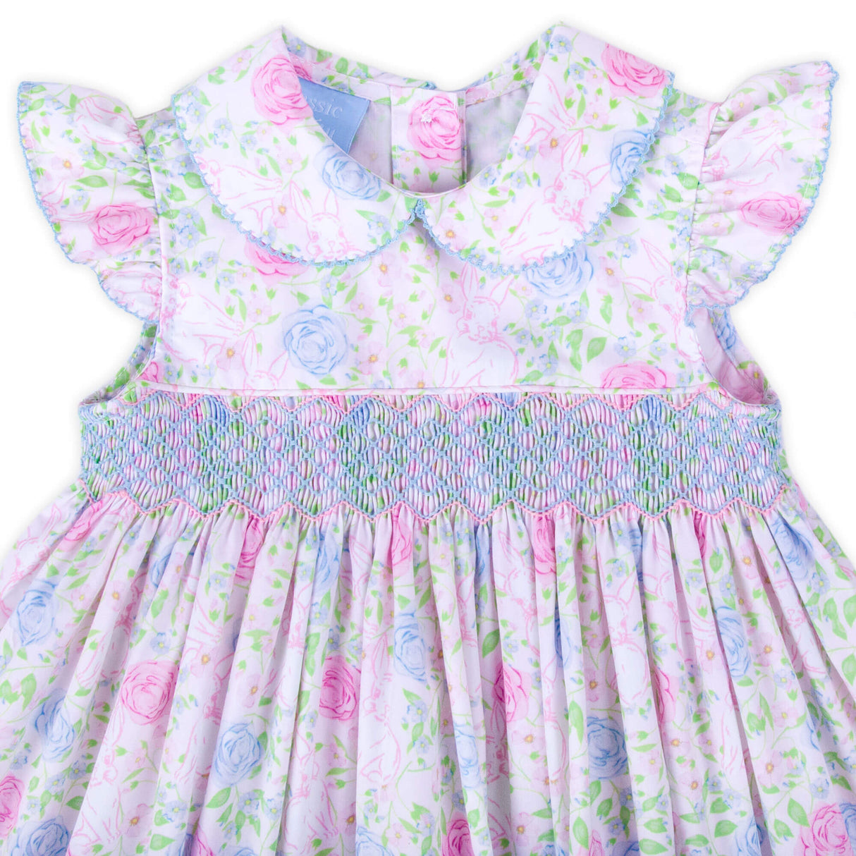 Botanical Floral Bunny Smocked Collared Dress
