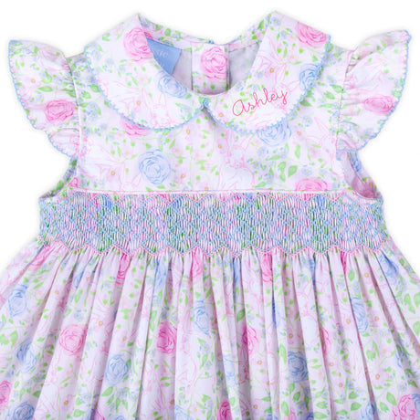 Botanical Floral Bunny Smocked Collared Bubble