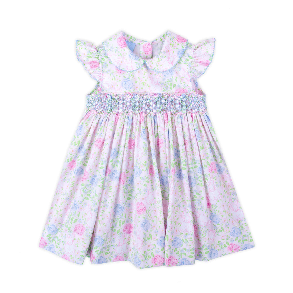 Botanical Floral Bunny Smocked Collared Dress