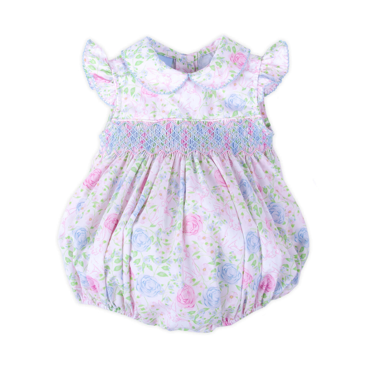 Botanical Floral Bunny Smocked Collared Bubble