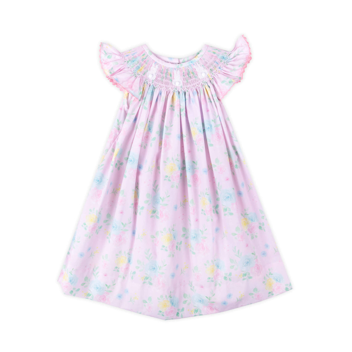 Cottontail Smocked Rose Floral Angel Sleeve Dress