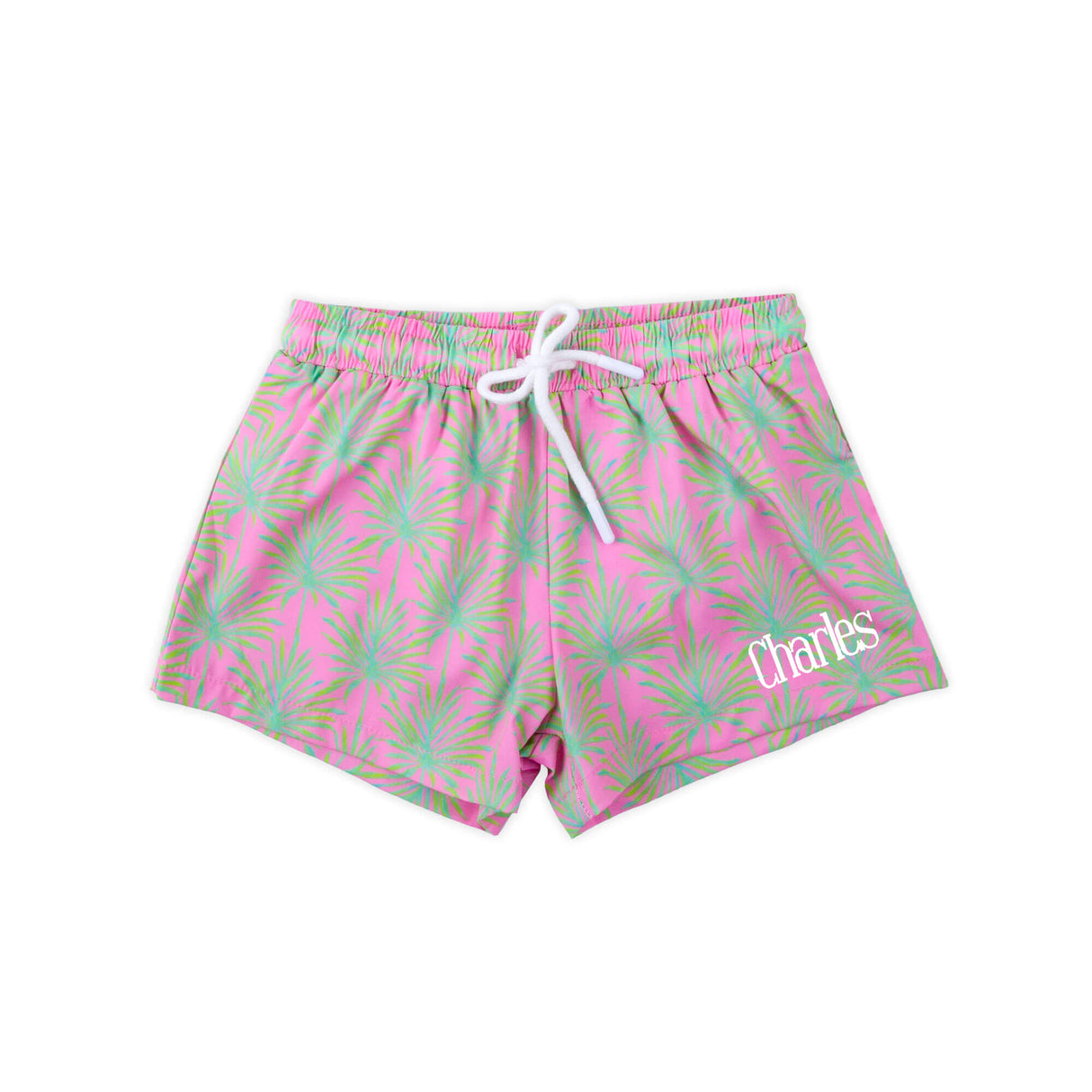 Paradise Palm Pink Swim Trunks