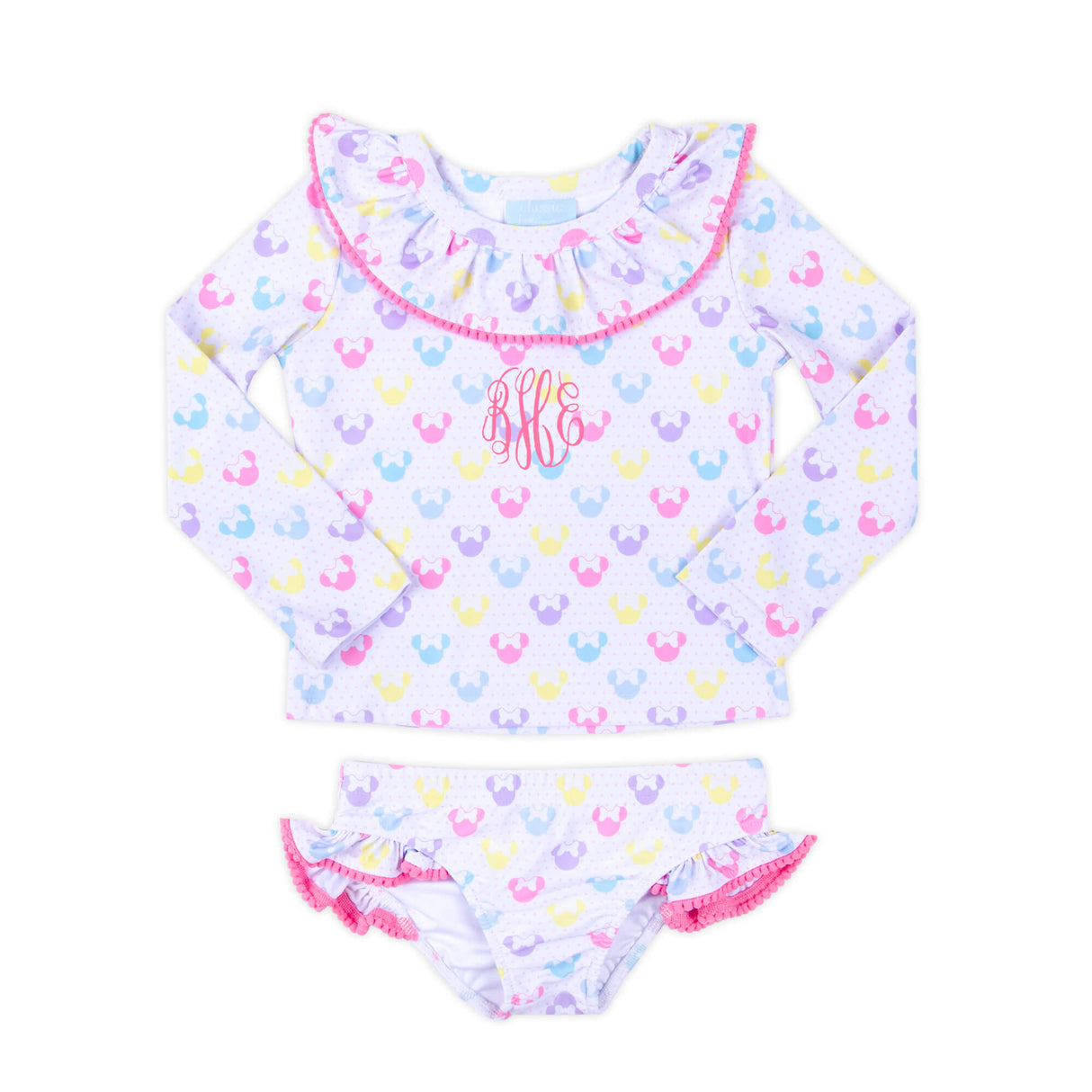 Pastel Mouse Ears Print With Pom Pom Rash Guard Set
